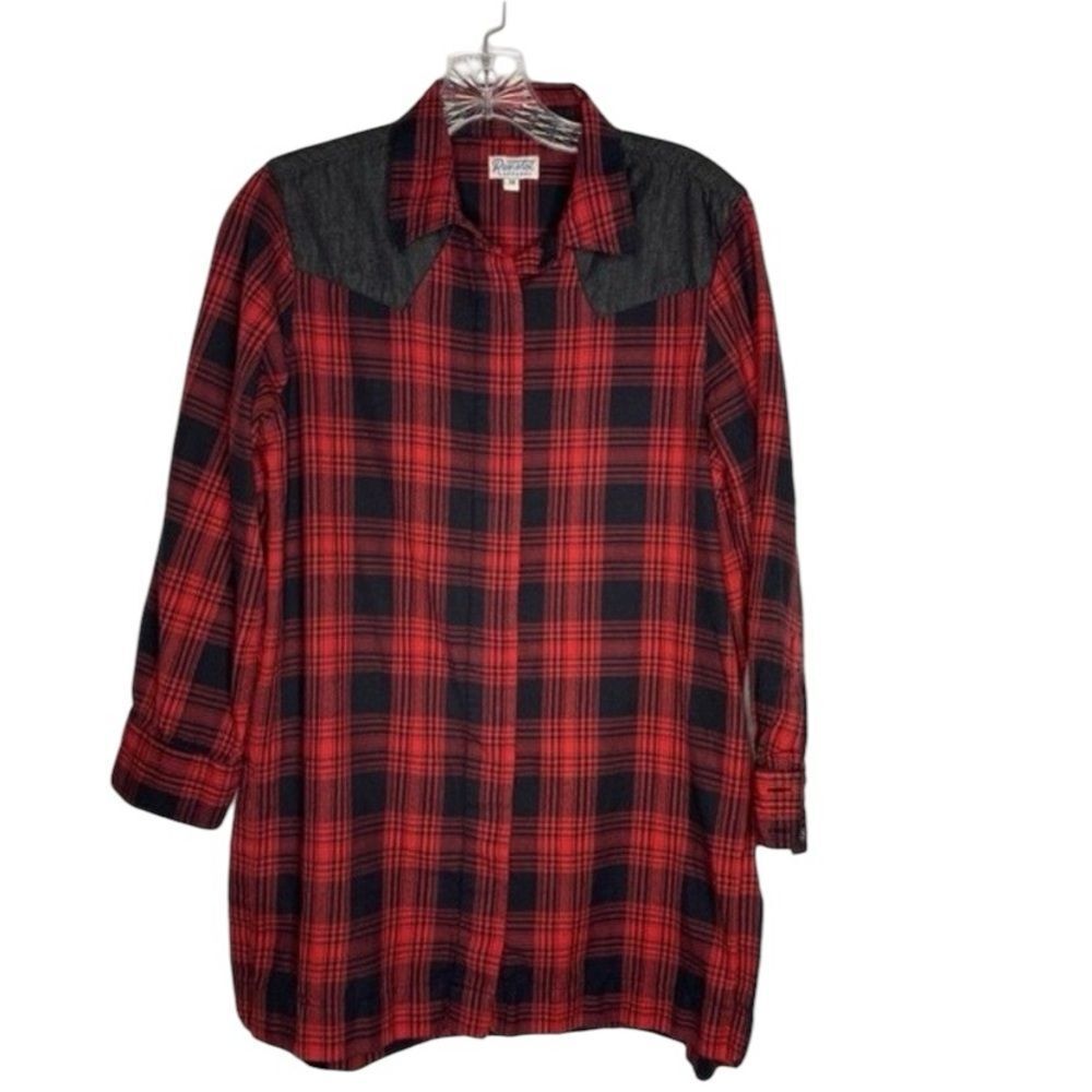 Resistol Tunic Womens M Red Black Plaid Vintage Button Down Flannel Oversized